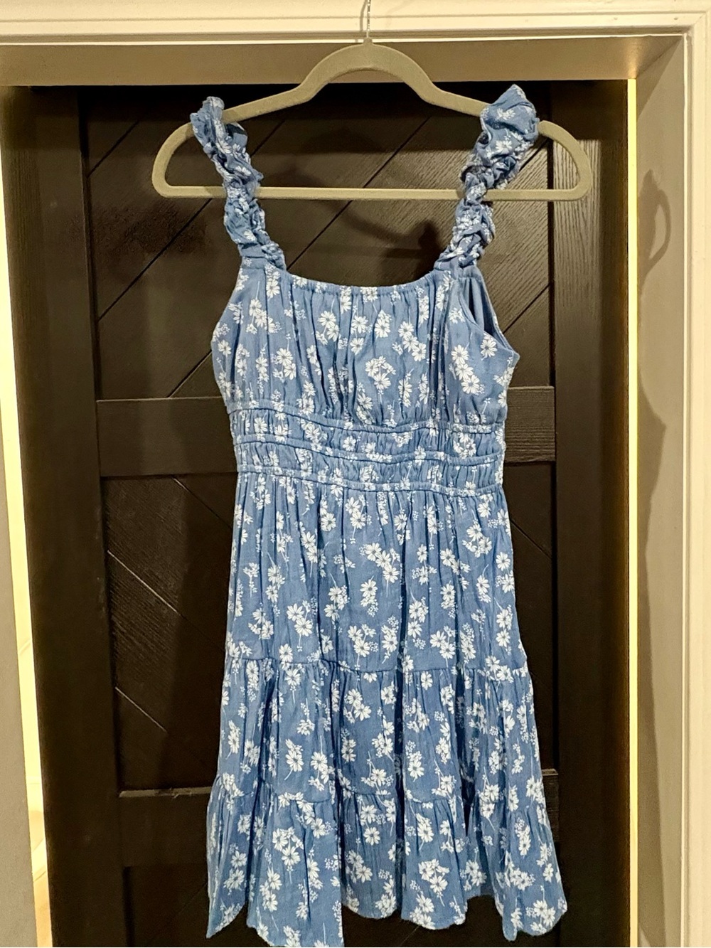 Altar'd State Blue Floral Ruffle-Strap Tiered Sundress